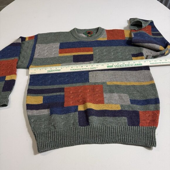 Vintage Boston Traders Men's Large Wool Hand Knit Sweater 90's All over Print - Picture 7 of 8